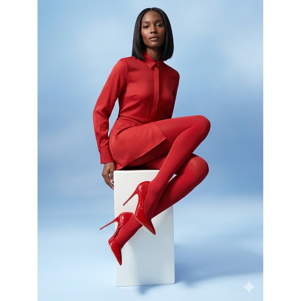 L'eggs 360 Contour Opaque Tights Red 60 Denier Lift & Shape Size Large NEW